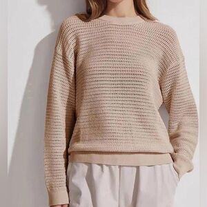 Varley Sweater Kershaw Sweat Open Knit Beige Moonlight Cotton Size Medium
